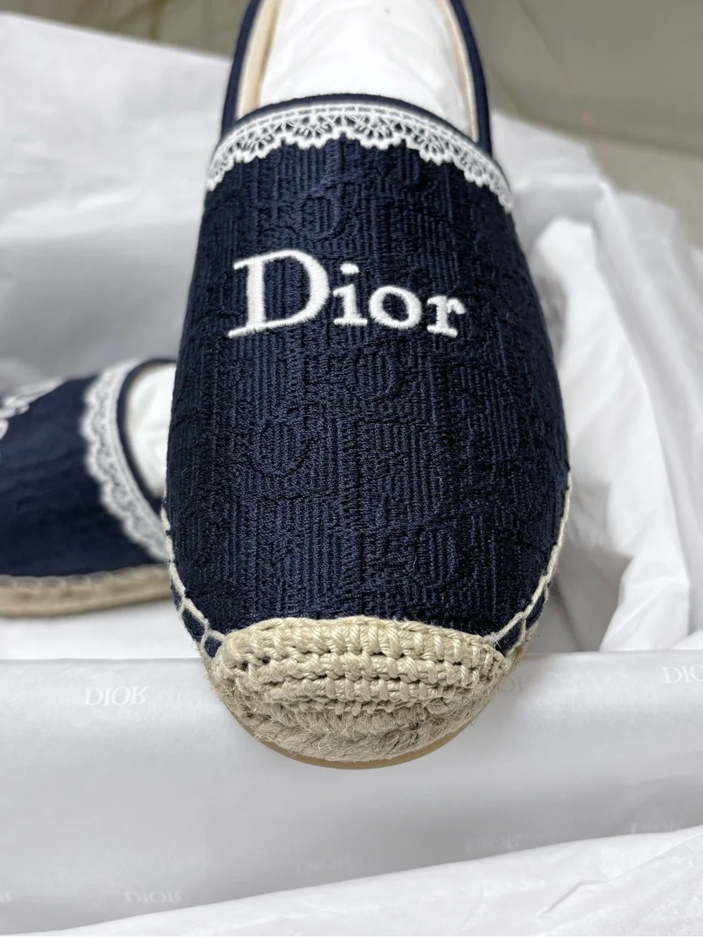 Dior Navy Blue Espadrille Slip-On Shoes with White Logo Sz 37 eu / 7 us - Picture 4 of 7